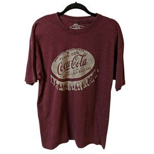 Mens Newport Blue Graphic Printed Burgundy Coca-Cola T-Shirt Size L